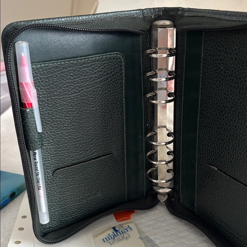 Analog: Franklin Quest All Leather Pocket Zipper Binder +Extras ; Made in USA - Picture 8 of 11